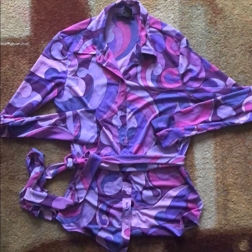 Express Multicolored Button Down Shirt W/ Belt - image 2